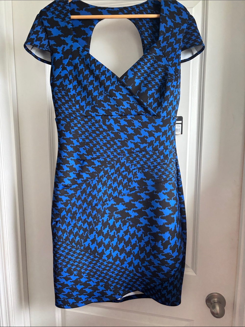 Guess Blue and Black Houndstooth Mini Dress